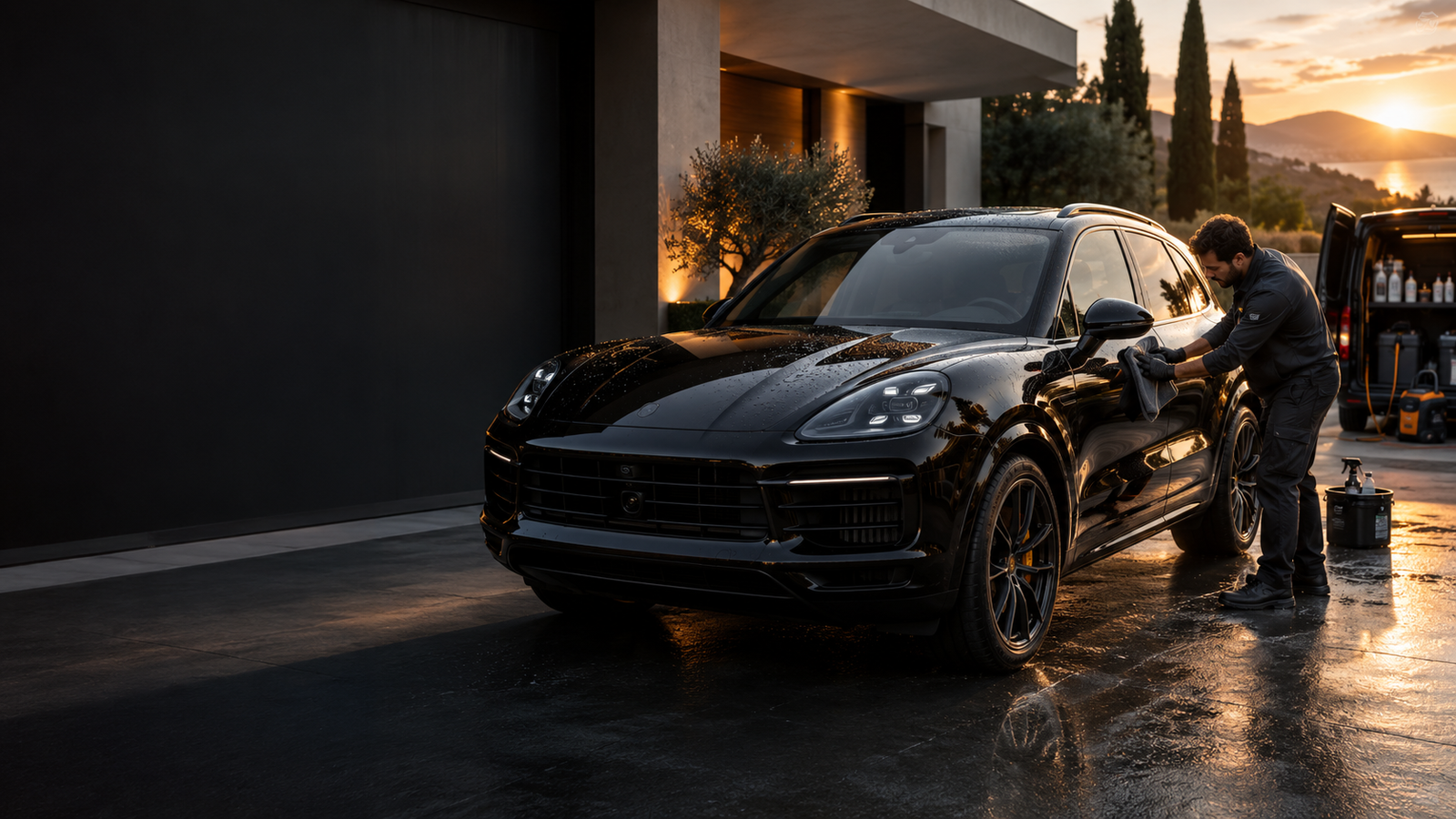 Nettoyage professionnel d'un SUV noir à domicile